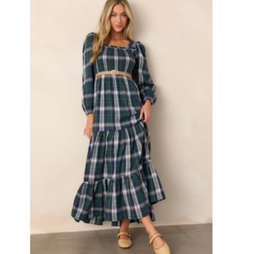 Sweet Sentiments Forest Green Plaid Maxi Dress